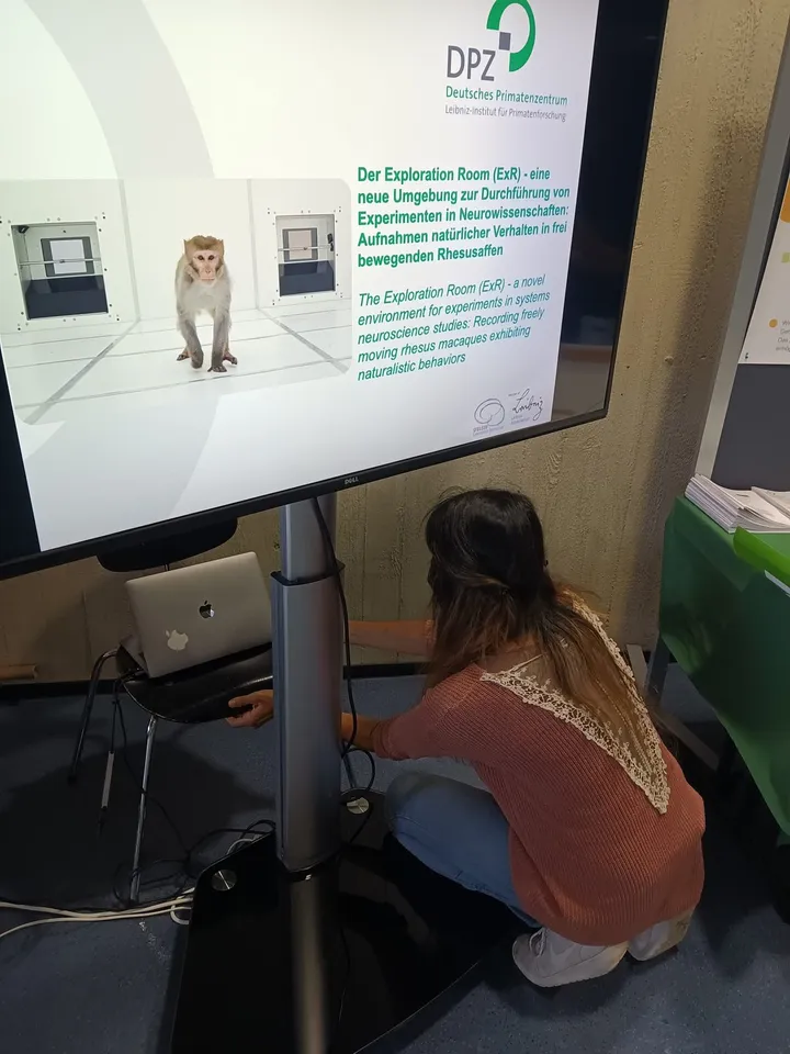 Visitor at the Night of Science exhibit watching a presentation screen